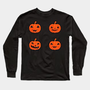 Bright Orange Faux Glitter Halloween Pumpkin Face Pack Long Sleeve T-Shirt